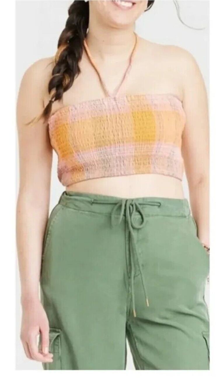 Universal Thread Smocked Tank Top -Pink Plaid Women's XL NWT